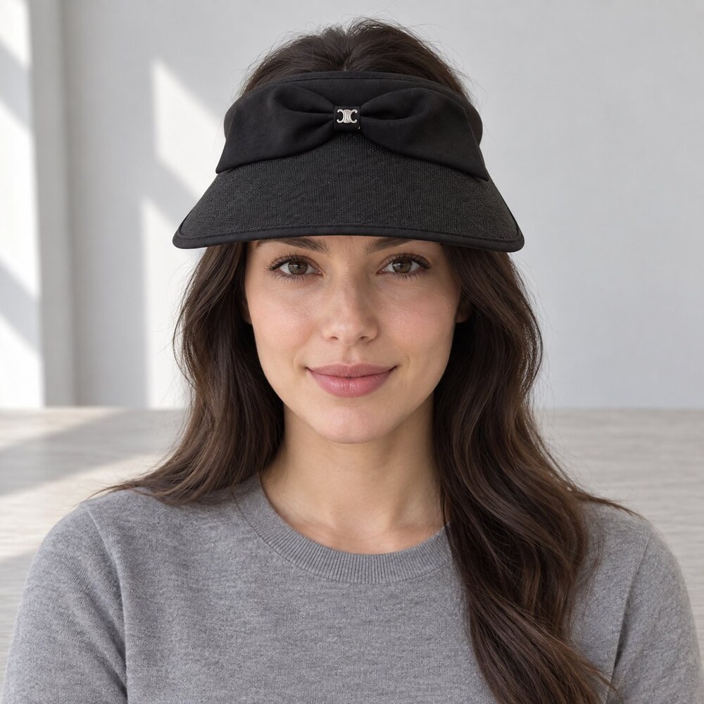 CELINE Triomphe Black Bow Sun Visor - Picture 2 of 6